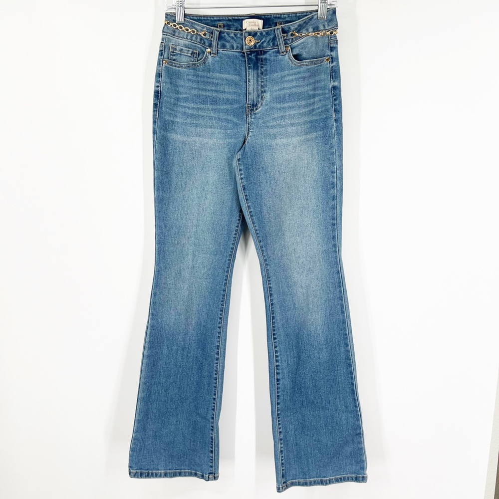 Camila Coelho High Rise Straight Leg Jeans Chain Waist